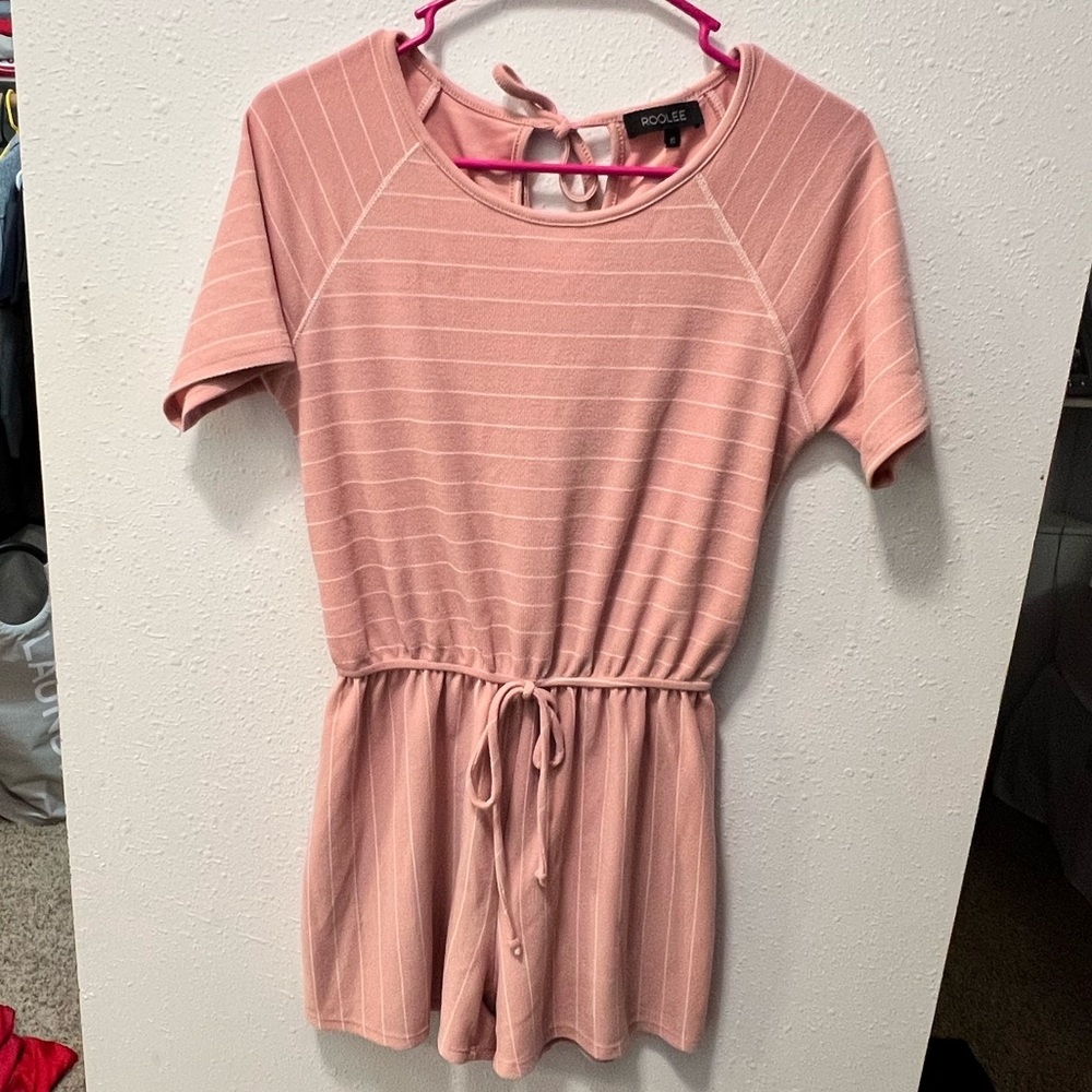 Faded pink with white stripe romper